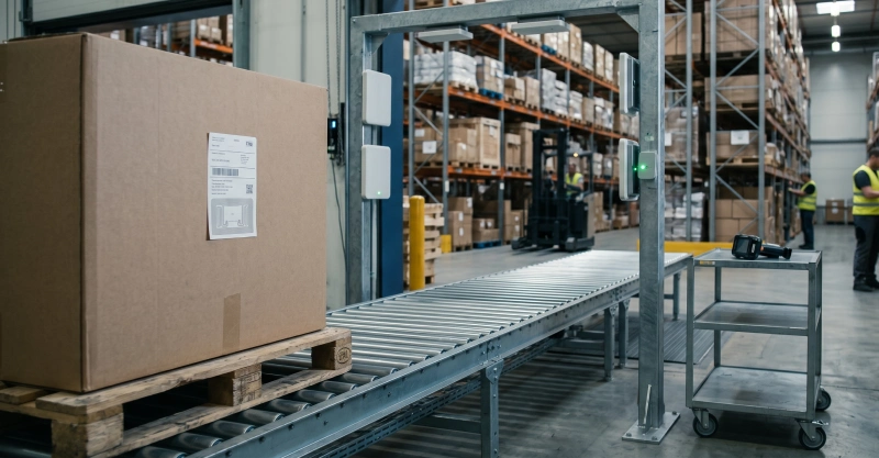 rfid-tag-scanner-warehouse RFID pallet tracking at a warehouse dock.