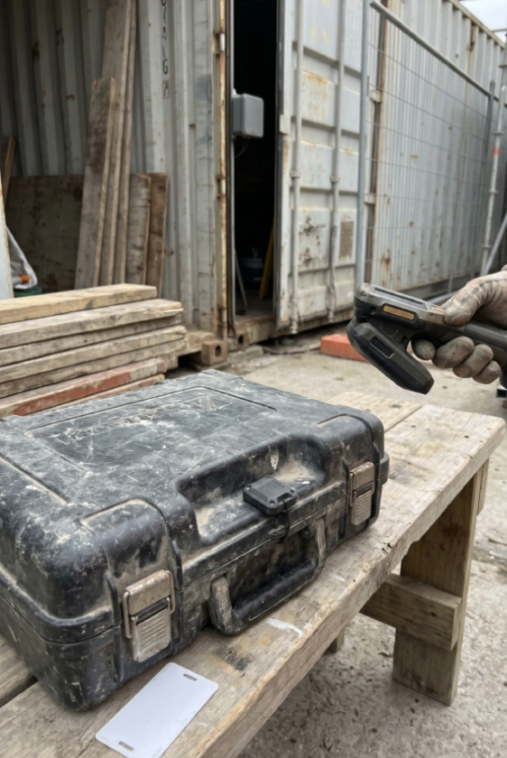 construction-rfid RFID reader with rugged handle on a construction site